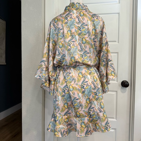 Jane Marie Pink Tropical Satin Robe M/L - Picture 3 of 10